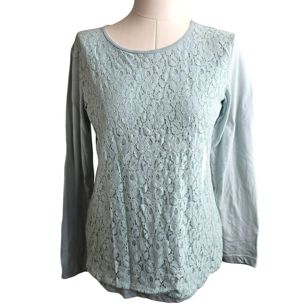 Van Heusen Womens Long Sleeve Lace Front Top Mint Green Size L JJ4075